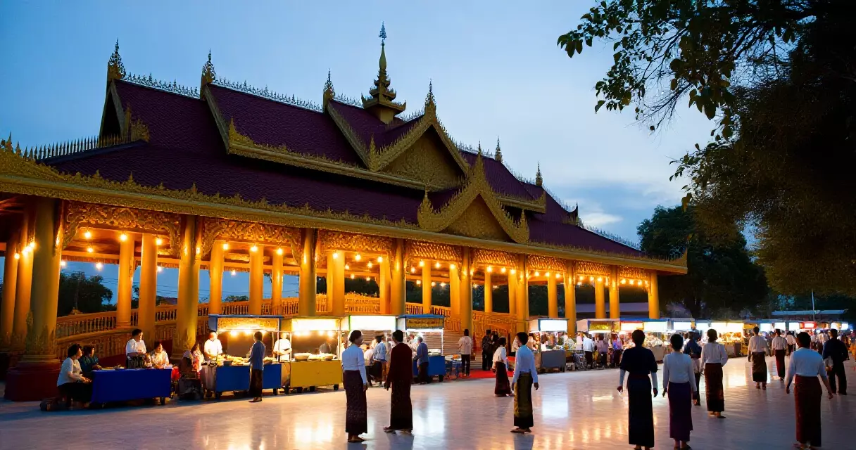 တောင်ပြုန်း ပွဲတော်ကွင်း၌ ည ဈေးတန်းနှင့် မီးသီးများ