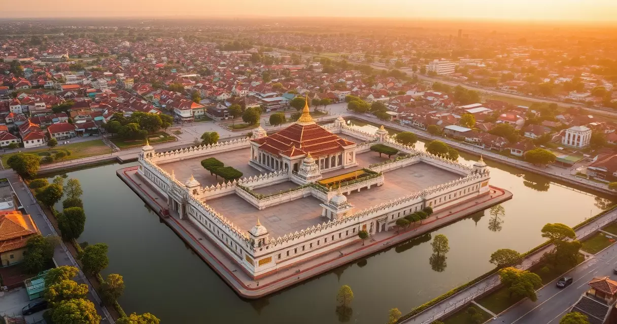 မန္တလေး နန်းတော် မြို့ရိုးနှင့် ကျုံးကို မိုးပျံ ရှုခင်းမှ မြင်ရပုံ