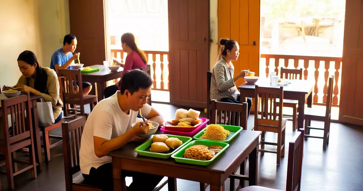 မန္တလေး ရိုးရာ လက်ဖက်ရည်ဆိုင်တွင် ဒေသထွက်အစားအစာ စားနေကြသော ဒေသခံများ