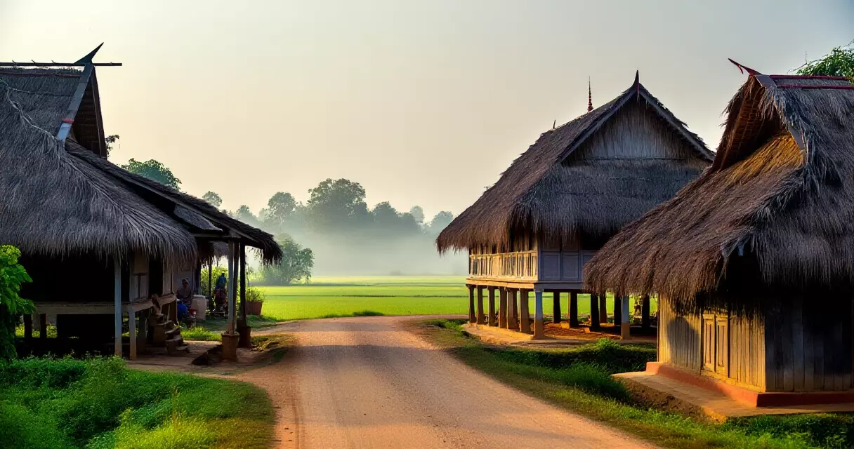 မန္တလေးတိုင်း ကျေးလက်ရွာတစ်ရပ်တွင် မနက်ခင်း မိုးငုံချိန် မြင်ကွင်း