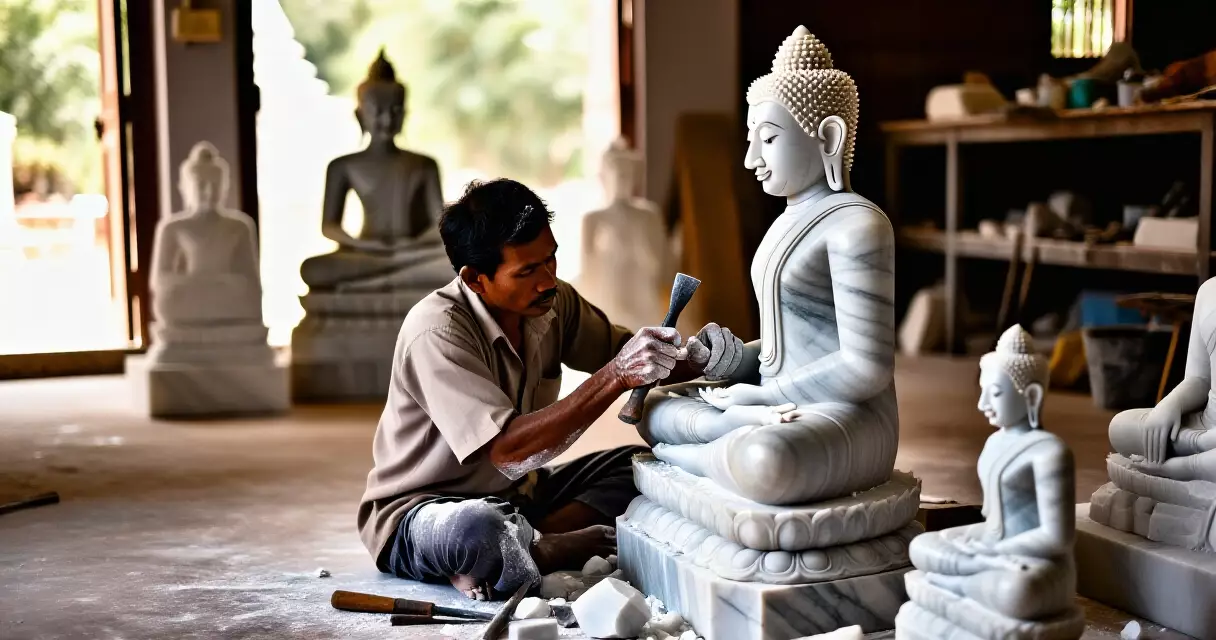 မန္တလေး ကျောက်ထု ပန်းပုဆရာ မြင်တောင်ကျောက် ထုနေသည့် ရှင်းလင်းသောမြင်ကွင်း