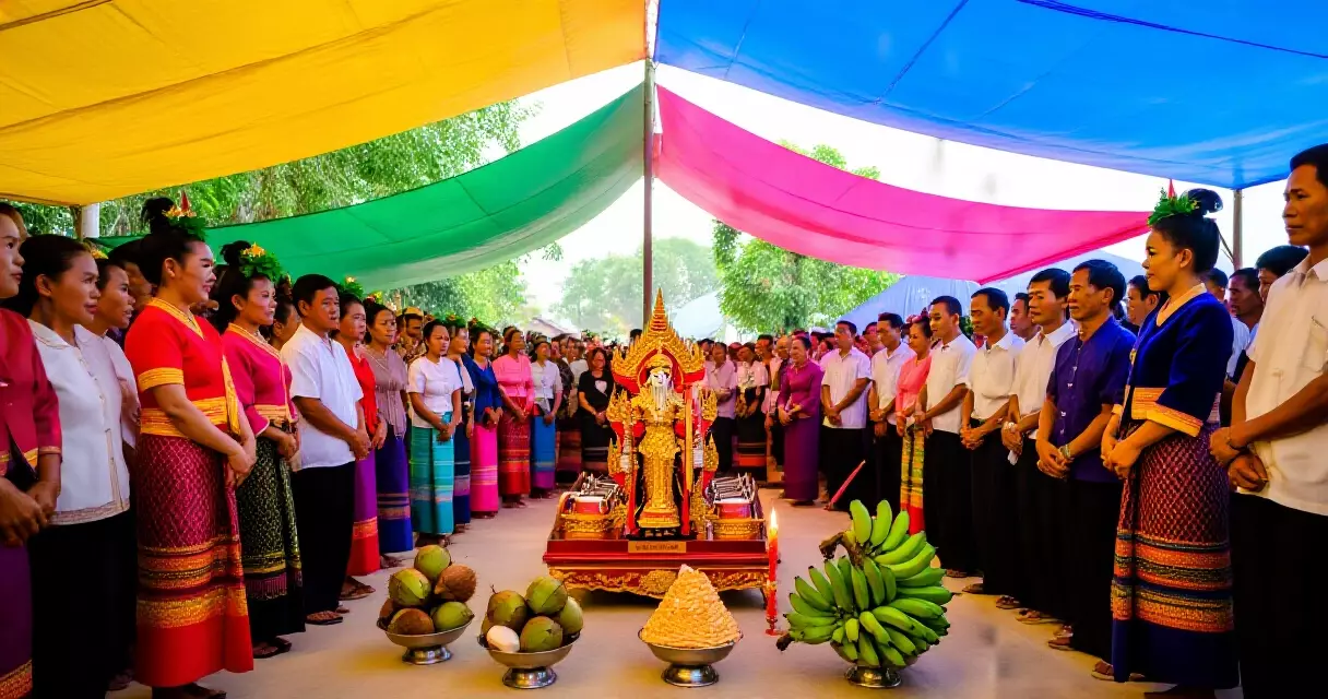 တောင်ပြုန်း နတ်ပွဲတွင် ပူဇော်ပစ္စည်းများနှင့် ဆင်ယင်ထားသော ပွဲခင်း
