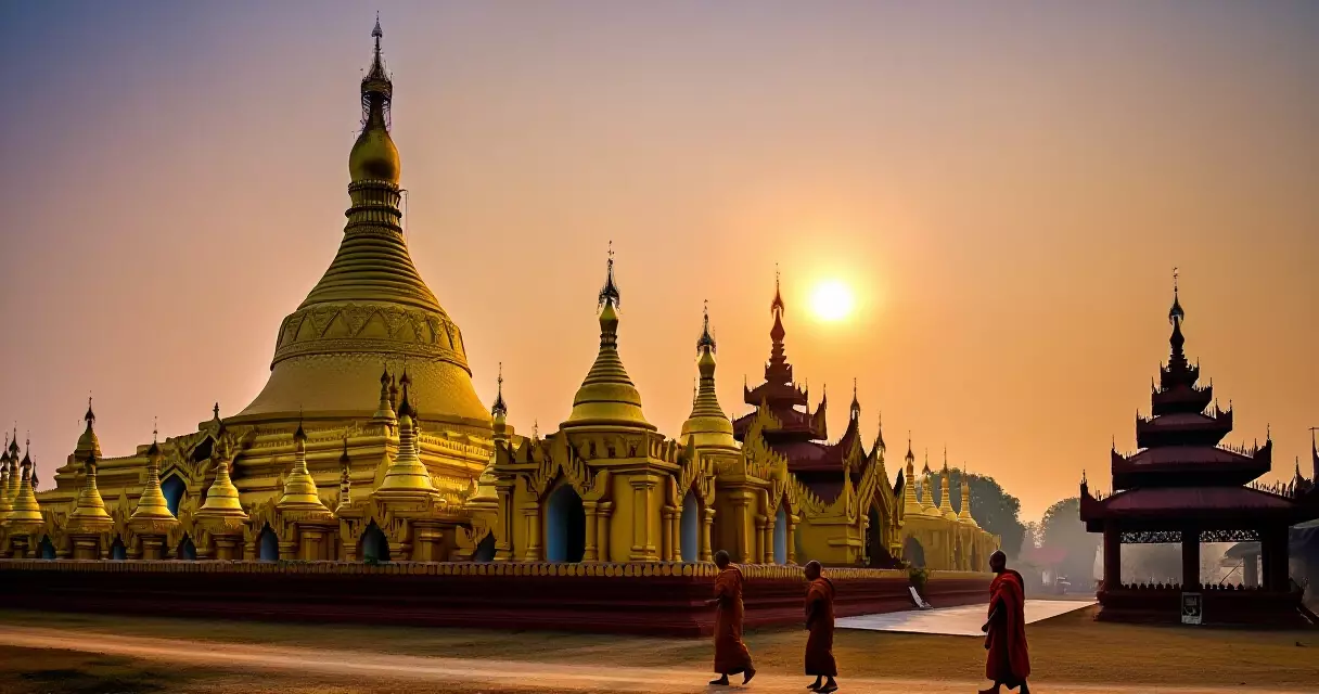 မန္တလေးမြို့၏ ရွှေရောင်ပြောင်သော ဘုရားပုထိုးများ နံနက်ခင်း မြင်ကွင်း