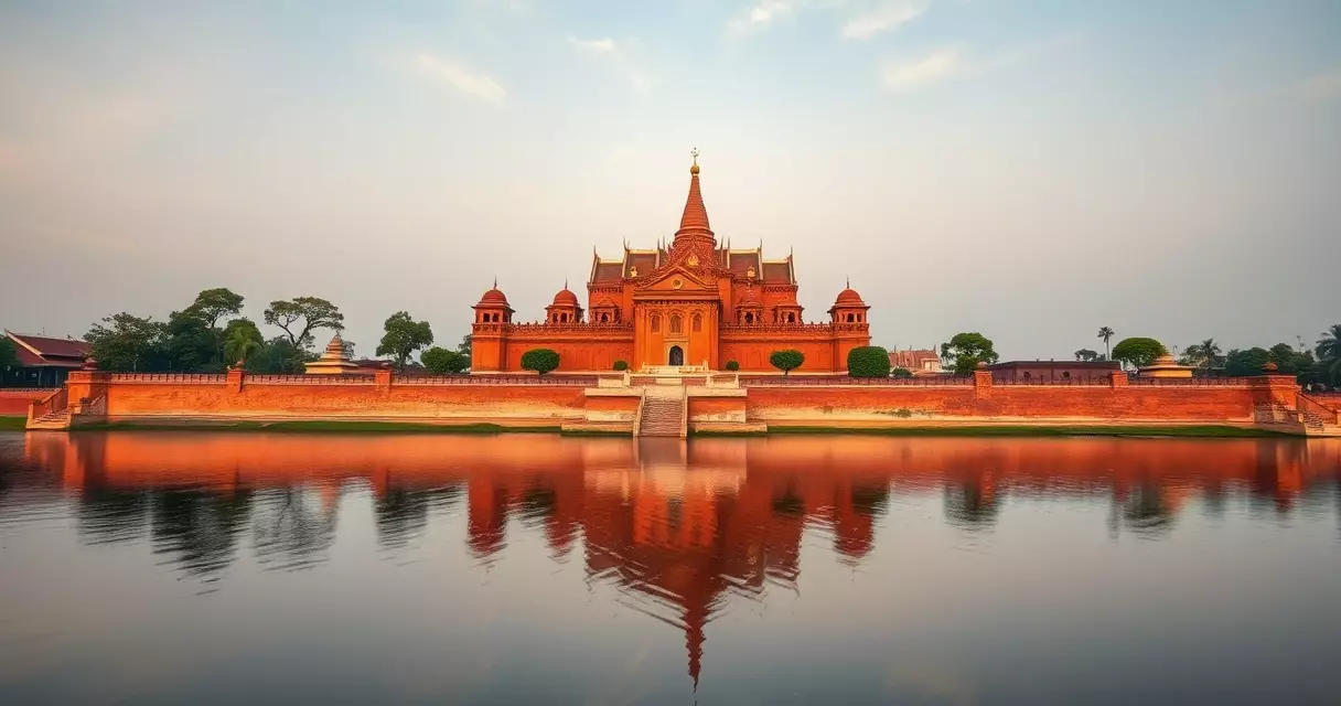 မန္တလေးနန်းတော်၏ ကျုံးကြီးနှင့် အုတ်မြို့ရိုး ရေပြင်တွင် ထင်ဟပ်နေပုံ