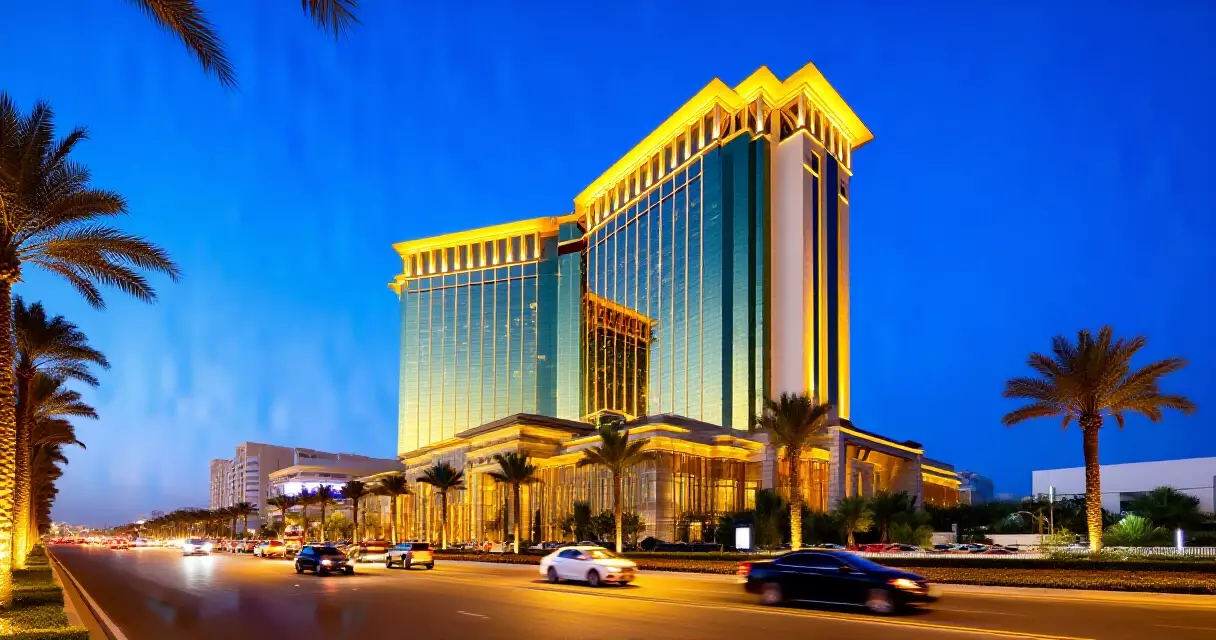 Las Vegas ၏ Mandalay Bay ဟိုတယ်ကြီးသို့ ညနေပိုင်း မြင်ကွင်း