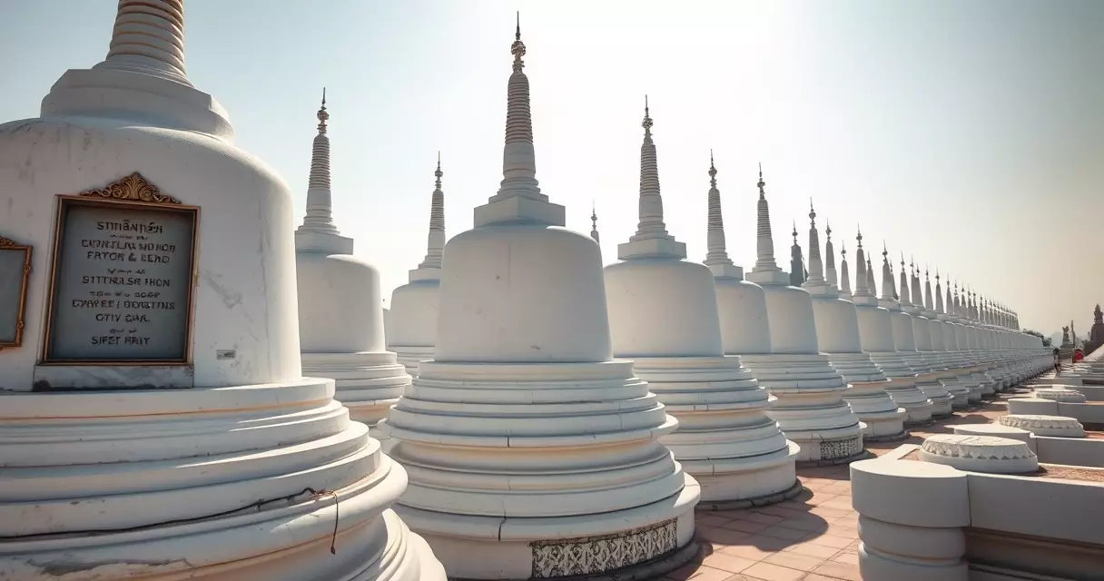 ကုသိုလ်တော်ဘုရား ကျောက်စာတိုက် ဖြူဖြူ အတန်းလိုက် တည်ရှိပုံ