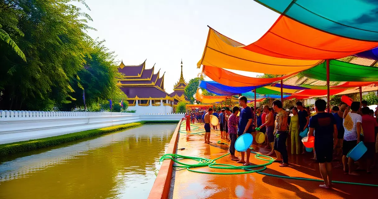 မန္တလေး နန်းတော်ကျုံးဘောင်တွင် သင်္ကြန် ရေပက်မဏ္ဍပ်များ