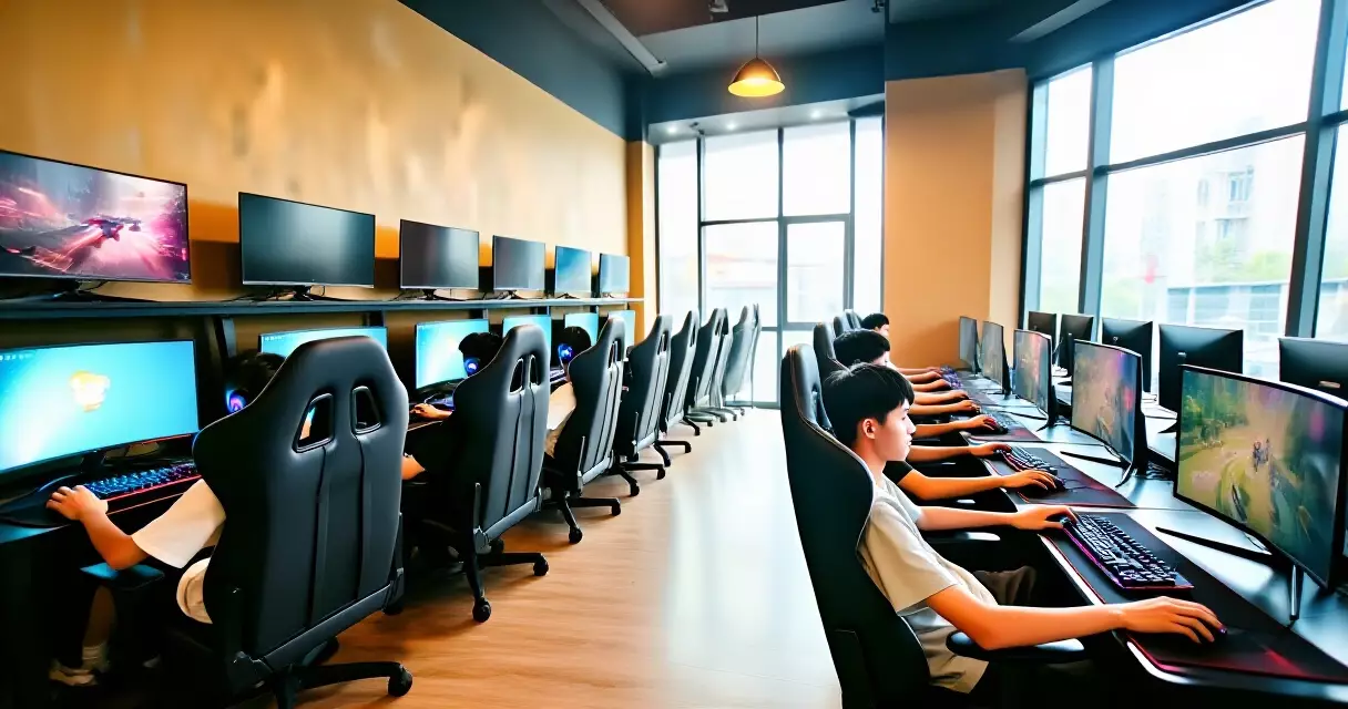 မန္တလေးမြို့ cybercafe တွင် ကစားသမားများ ဒစ်ဂျစ်တယ်အားကစား ကစားနေသည်