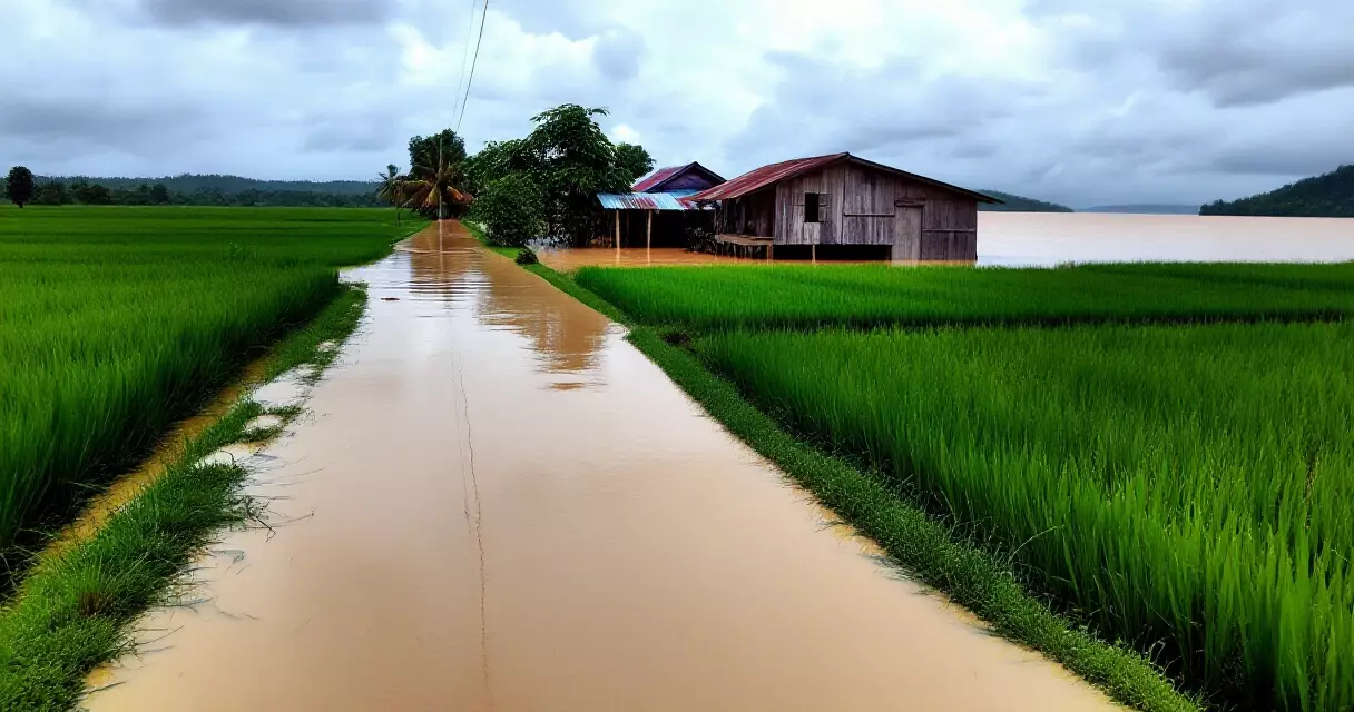 မဒယာမြို့နယ် ရေကြီးနေသော ကျေးလက်လမ်း မြင်ကွင်း