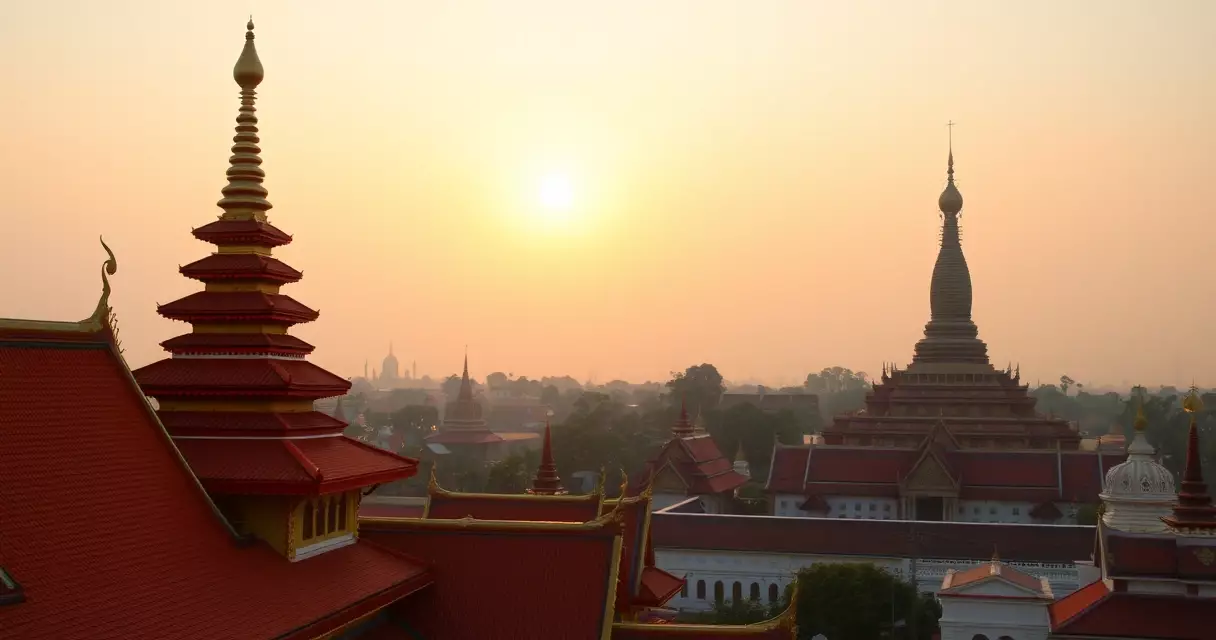 မန္တလေး ရွှေနန်းတော်၏ ပြာသာဒ်ထပ်များနှင့် ရွှေရောင်အမိုးများ